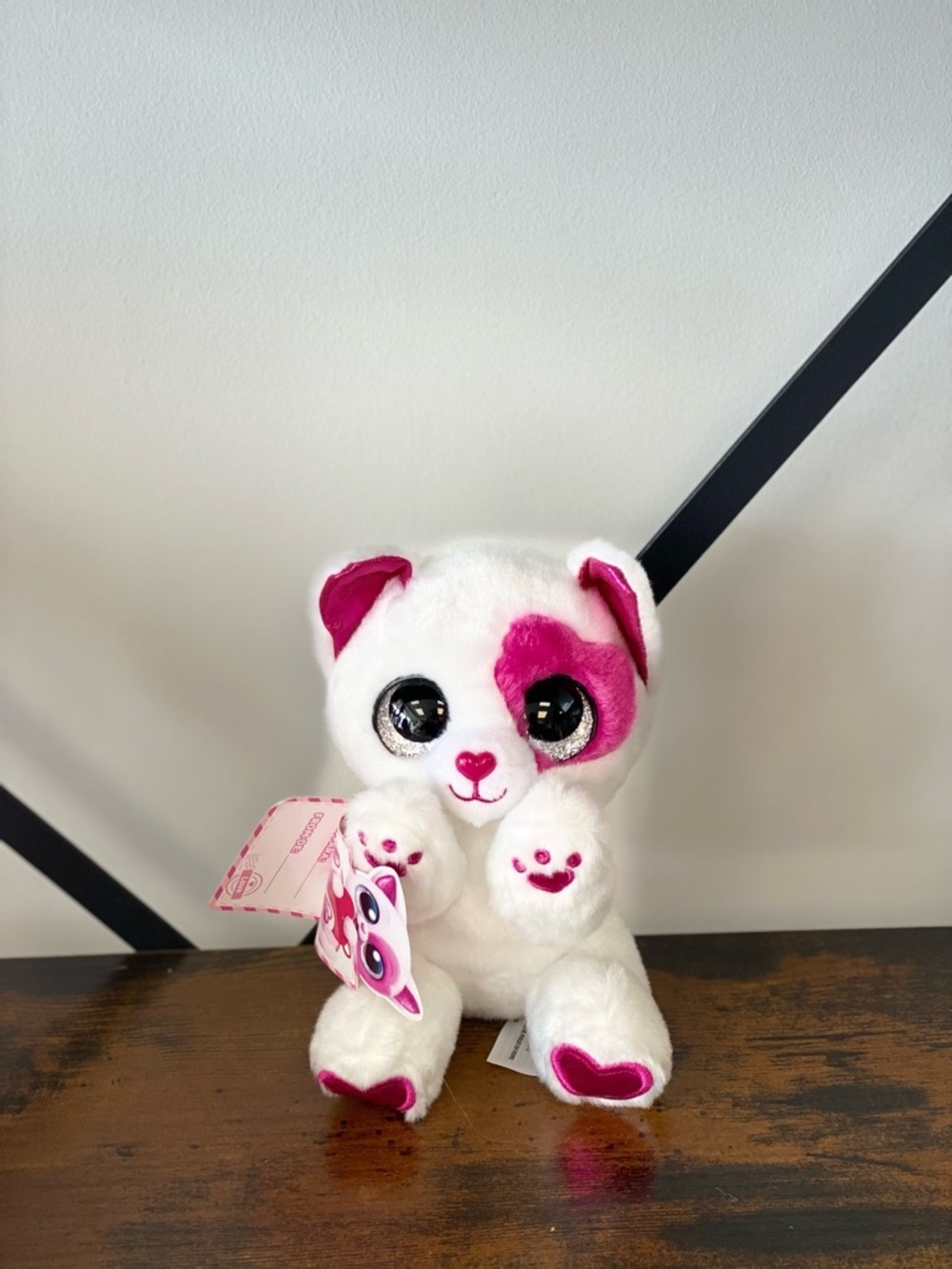 White & Pink Heart-Eye Plush Bear